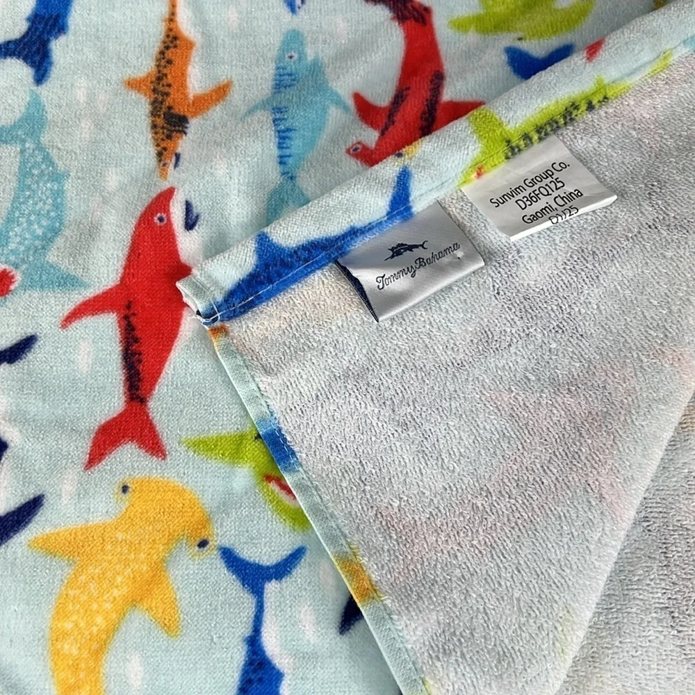 Tommy Bahama Kids Beach Towels Shark Print Multi Color 100% Cotton 2pc NEW